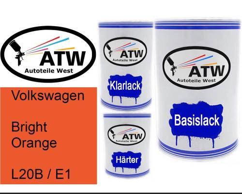 Volkswagen, Bright Orange, L20B / E1: 500ml Lackdose + 500ml Klarlack + 250ml Härter - Set, von ATW Autoteile West.